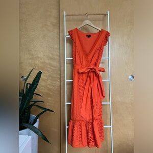 J.Crew All Over Eyelet Wrap Midi Resort Orange Dress S